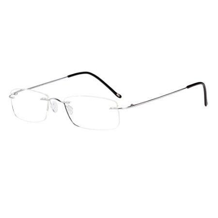 LianSan Titanium Lightweight Reading Glasses Men Womens Fashion Rimless Readers Glasses 8085 ( 1.00, Silver)