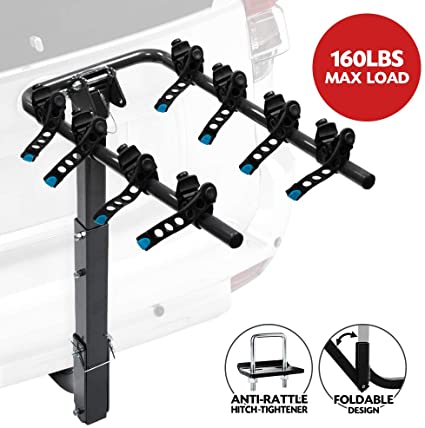 4-Bike Bicycle Hitch Mount Carrier Rack - Heavy Duty Bicycle Carrier Fit Most Sedans, Hatchbacks, Minivans, SUV (2 Inch Receiver), 1 Year Warranty