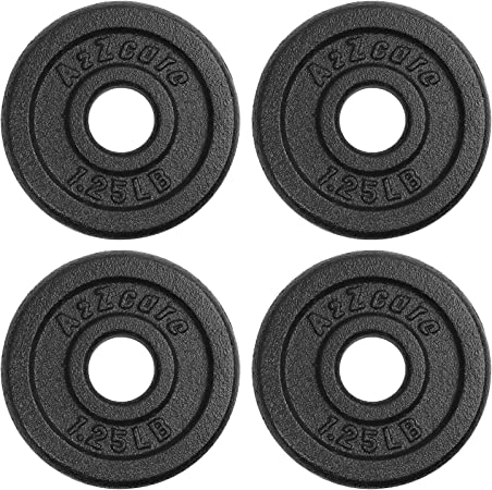 A2ZCARE Standard Cast Iron Weight Plate Set 1-Inch Center Hole for Adjustable Dumbbell, Standard Barbell - Ideal for Strength Training, Crossfit Equipment and Home Gym - Set 1.25lb, 2.5lb, 3lb, 5lb, 7.5lb, 10lb (Set of 4-1.25 lbs)