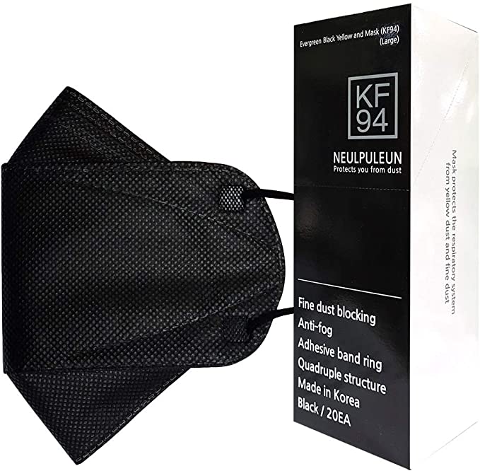 ECOMADE ARENA Neulpuluen Disposable KF94 Face Mask with 4-Layer Filters for Adult, Made in Korea, Large (Black 20 Pack)
