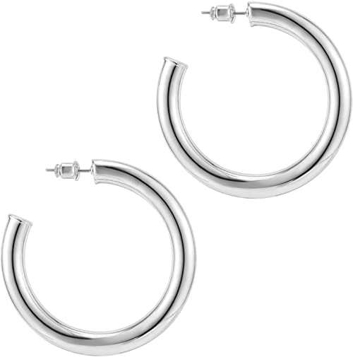 PAVOI 14K Gold Colored Lightweight Chunky Open Hoops | Gold Hoop Earrings for Women