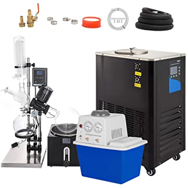 VEVOR 5L Rotary Evaporator 0-90rpm Rotary Evaporator kit with Vacuum Pump and Chiller with Manual Lift 0-180°C 0.098mpa,Black