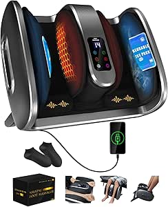 yoyomax Electric Foot Massager with Heat & Ice Therapy, Plantar Fasciitis Pain Relief - Shiatsu Feet Massager for Neuropathy, Circulation, Deep Kneading, Rolling, Gel Packs, Footmuffs - Gray