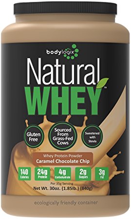 Bodylogix Natural Grass-Fed Whey Protein Powder, Caramel Chocolate Chip, 1.85 Pound