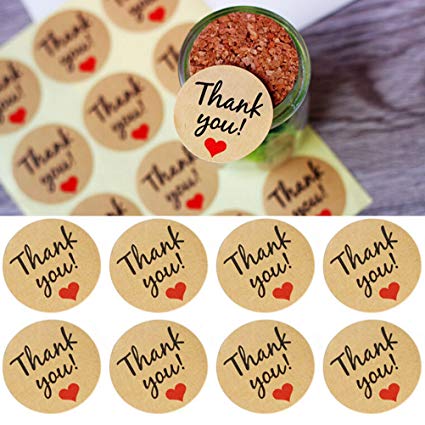 Thank You Stickers, Buytra 120 Pack Kraft Paper Thank You Adhesive Label with Red Heart for Party Bags, Wedding Favors, Round, 10 Sheets