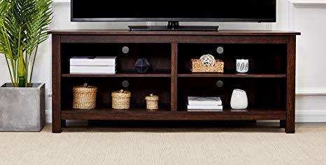 Rockpoint Sumy 58-Inch Corner Wood TV Stand Storage Console, Burnt Maple