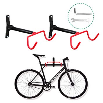 Voilamart Bike Wall Mount Hanger, 2pcs Indoor Storage Rack, Garage Bicycle Holder Hook Folding Space Saver with Screws, 66lb Max Capacity