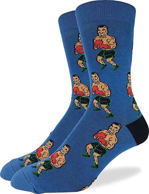 Good Luck Sock Men's Tyson Punch-Out!! Crew Socks - Blue, Shoe Size 7-12