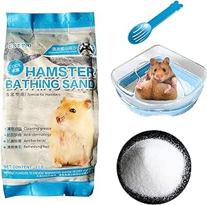 kathson Hamster Bath Sand with Bathroom Gerbil Grooming Sand Tiny Friends Farm Chinchilla Dust Bath Potty Litter Sand Mouse Dry Bath Sand Sandbox for Dwarf Hamster Rat Mice Small Hedgehog(A)