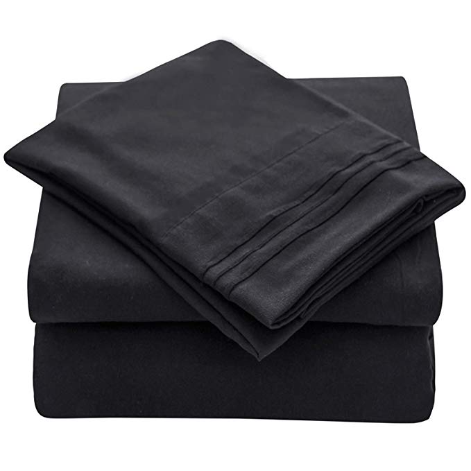 VEEYOO Bed Sheets Set Queen, Extra Soft 1800 Brushed Microfiber Sheets Set, Wrinkle Fade Stain Resistant Deep Pocket, Luxury Comfortable Breathable 4 Piece Bedding Sheets, Black