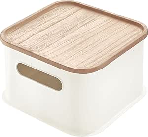 iDesign Recycled Plastic Storage Handles and Paulownia Wood Lid, Medium Bin