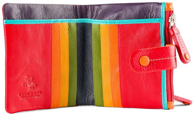 Visconti Mojito M77 Multi Colored Soft Leather Compact Bifold Wallet / Purse 3.5" x 4.3"