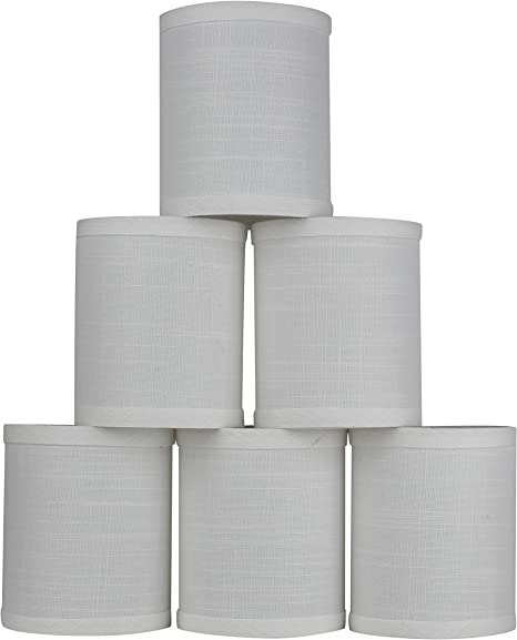 Urbanest Set of 6 4-inch by 4-inch by 4.75-inch Drum Clip-on Chandelier Shades, Off White Textured Linen