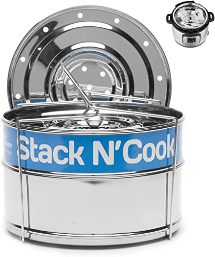 Original Stack N Cook Stackable Insert Pans - Fits 6, 8 Qt Electric Pressure Cooker - Accessories for Instant Pot Baking, Lasagna Pans, Food Steamer, Pot in Pot - Interchangeable Lid