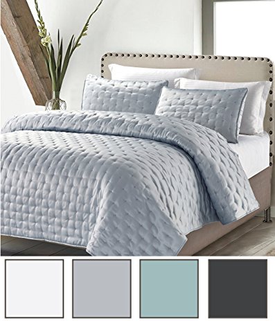 Solid Quilt Set Silver King Size 4 Piece Coverlet Set - Luxury Hotel Masterpiece Finely Stitched Lightweight Bedspread by California Design Den