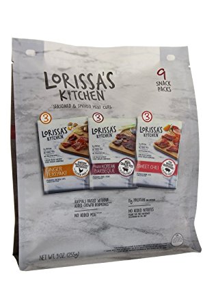 Lorissa's Kitchen Seasoned and Smoked Meat Cuts, 9- 1 Ounce Packs, Ginger Teriyaki, Korean Barbeque, Sweet Chili
