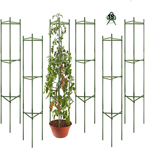 flowlamp 6 Pack Tomato Cages Supports,Plant Support Deformable Assembled Tomato Stakes with 18 Pcs Clips,Multi-Functional Tomato Trellis Assembled Garden Stakes Climbing Plant Support