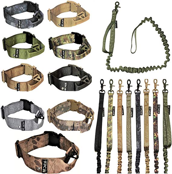 FDC Dog Tactical Collar with Leash Bungee Handle Heavy Duty Training Military Army Molle Width 1.5in Plastic Buckle TAG Hole Medium Large M, L, XL, XXL