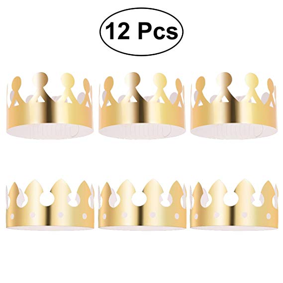 NUOLUX Gold Paper Crown Party Crown Hat Cap for Birthday Celebration Baby Shower Photo Props 12 Pack
