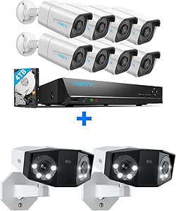 REOLINK 4K PoE Security Camera System, 8pcs Person/Vehicle Detection IP Cameras, 16CH NVR with 4TB HDD, RLK16-800B8 PoE Kit Bundle with 2X Outdoor Dual-Lens IP Camera Duo 2 PoE