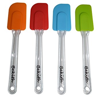 Ioven Silicone Spatulas - 10 Inch (Set of 4) Durable, Attractive, Dishwasher Safe, Soft and Flexible - Won't Chip Crack Dent or Rust Heat Resistant Kitchen Utensils - Essential Cooking Gadget and Bakeware Tool