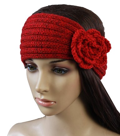 Womens Crochet Headband Double Color Mixture Yarn Knit Hair Band Classic Color Rose Flower Ear Warmer Headwrap