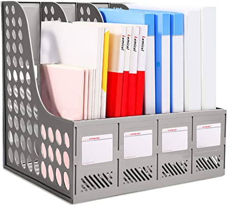 Lemical Large Sturdy PP File Folder Organizer File Cabinet with 4 Compartments Desktop File Folders Documents Data File Storage Text Paper Notebook Desktop Container Organizer Folder Office Supplies