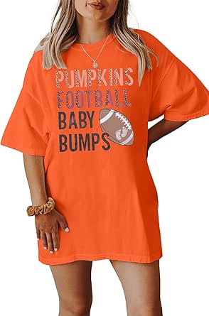 Maternity Pumpkins Football Shirt Women: Oversized Fall Pumpkins T-Shirt Thanksgiving Pumpkin Football Pregnancy Tops