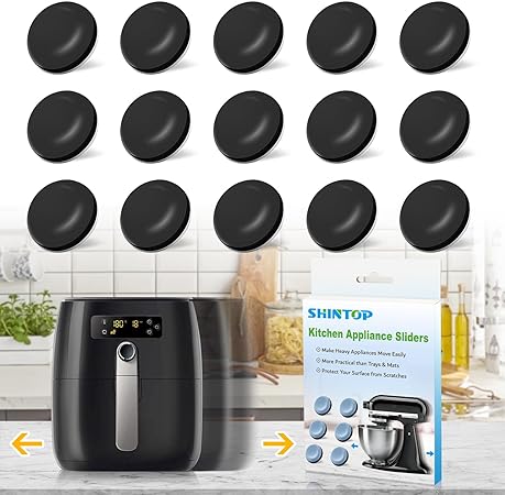 Kitchen Appliance Sliders, 16pcs Small Appliance Sliders Self Adhesive Teflon Easy Sliders Appliance Mover for Countertop Appliance Stand Mixer, Coffee Maker, Air Fryer, Pressure Cooker (Black)