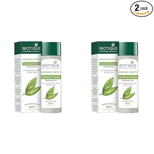 Biotique Morning Nectar Flawless Skin Moisturizer l Prevents Dark spots, Blackheads and Blemishes l Visibly Flawless Skin l Nourishes and Hydrates Skin l All Skin Types l 120ml (Pack of 2)