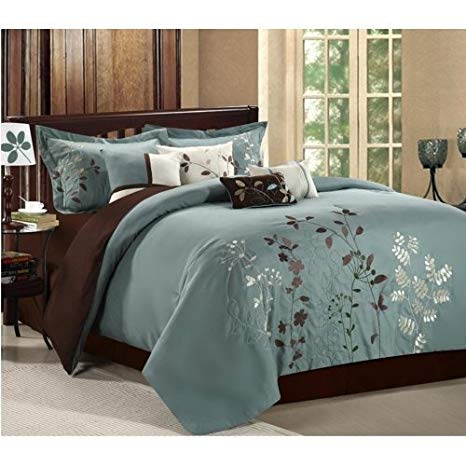 Perfect Home Prom 12-piece Comforter Set King Size Sage, Bedskirt,Shams,Decorative Pillows and Sheet Set Included