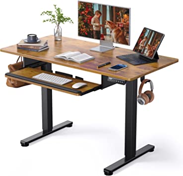 ErGear Electric Standing Desk with Keyboard Tray, Adjustable Height Sit Stand Up Desk, Home Office Desk Computer Workstation, 48x24 Inches, Vintage Brown