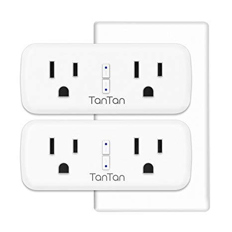 Smart Plug, TanTan [2 in 1] Space-Saving WIFI Mini Smart Outlet Sockets with Energy Monitoring, Work with Amazon Alexa and Google Assistant & IFTTT, Remote Control from Anywhere - 2 Packs