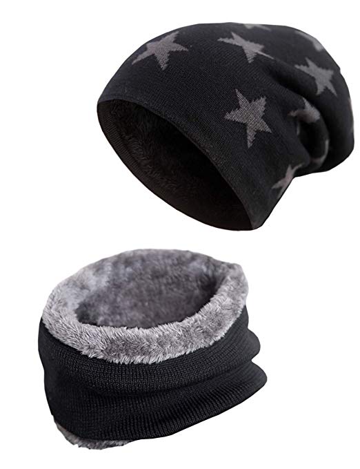 Mens Beanie Hat Scarf Set Warm Knit Skull Cap for Winter by MissShorthair
