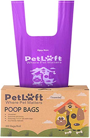 PETLOFT Poop Bags for Dogs, Durable EPI Biodegradable Environment-Friendly Dog Waste Bag Poop Bag with Easy Tie Handles - Purple