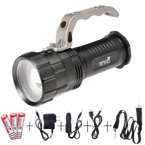 Lethu 2800 Lumen| High Output | Rechargeable | Zoomable Floodlight to Spotlight | X-Lamp XM-L2 T6 CREE LED Tactical Flashlight Rechargeable 18650 Battery Powered ( included)