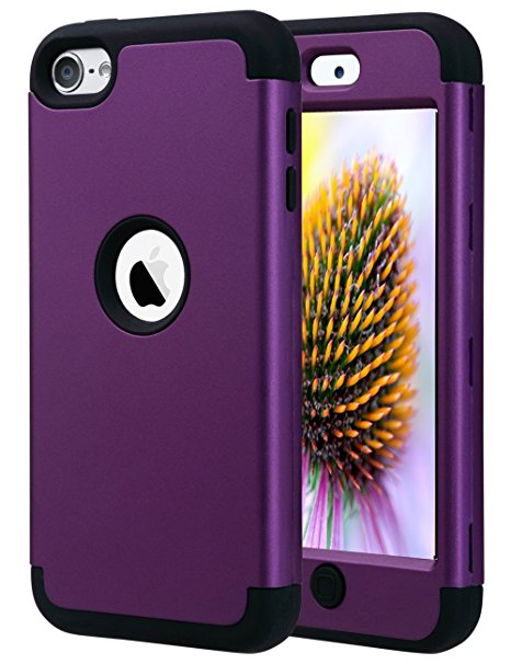 iPod Touch 6 Case,iPod Touch 5 Case,ULAK 3 in 1 Anti-slip iPod Touch Case Hard PC Soft Silicone Hybrid Dust Scratch Shock Resistance Cover for iPod touch 5 6th Gen (Navy Purple Black)