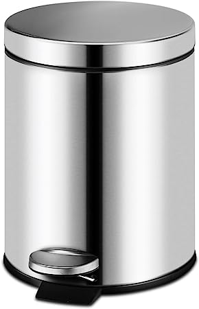 5L Fingerprint Proof Bathroom Trash Can, Brushed Stainless Steel 1.3-Gallon Round Step Garbage Can