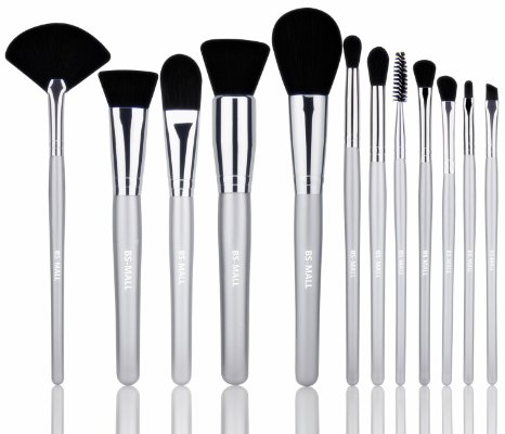 BS-MALL 12 PCS Makeup Brush Set Premium Synthetic Silver Foundation Blending Blush Face Powder Brush Makeup Brush Kit