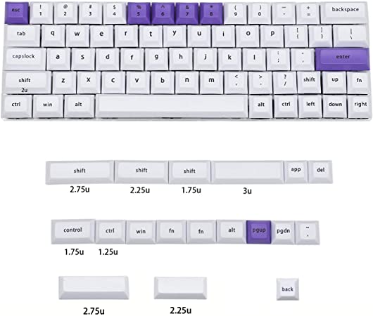 YMDK DSA Profile 61 64 68 Minila Dye Subimation 60% Keycaps Thick PBT Keycap Set for Cherry MX GH60 XD64 GK64 Tada68 Minila DZ60 SP64 (White Purple Mixed)(Only Keycap)