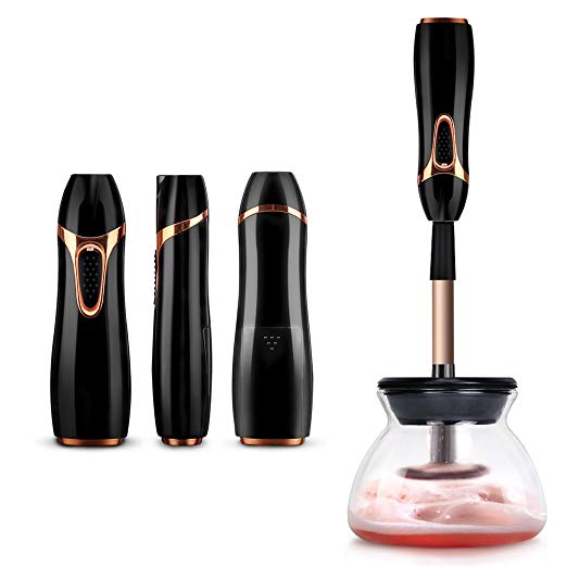 Electric Makeup Brush Cleaner with 8 Sizes of Rubber Collar, Cleaning and Drying Makeup Brushes In Seconds, Perfect Gift for Family and Girlfriend (Black)
