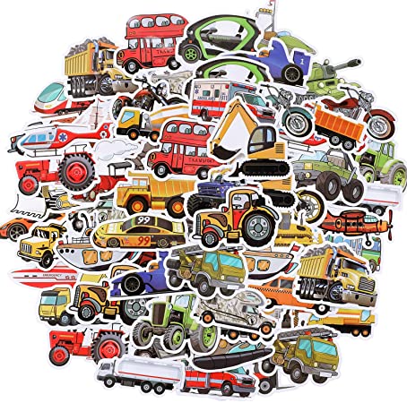 100 Pieces Truck Car Sticker for Water Bottles Waterproof Vehicle Style Stickers Transports Laptop Stickers Car Decorative Stickers for Computer, Luggage, Refrigerator, Guitar, DIY Craft