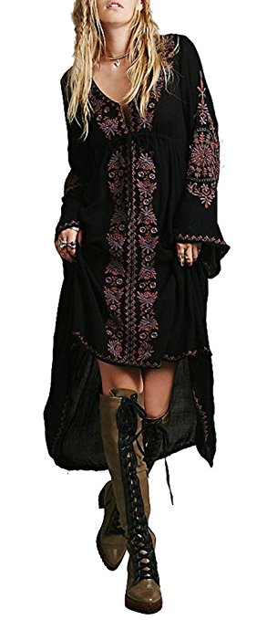 R.Vivimos Women Cotton Embroidered High Low Long Dresses