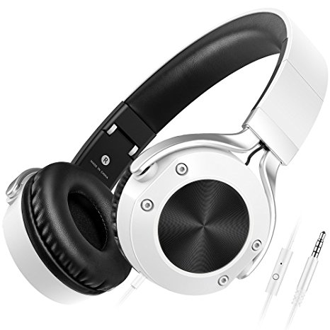Headphones with Mic On Ear Stereo Bass Lightweight Foldable Wired Headphones Headset for Kids Women Men Girl Boy CellPhones Computer PC Tablet Laptop Workout Sport Running Earphone, Sound Intone-White