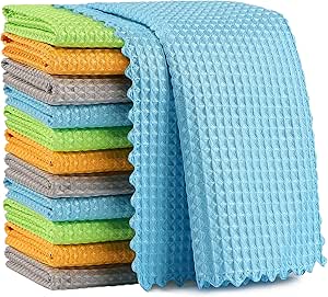 AIDEA Microfiber Glass Cleaning Cloth-12PK, Lint Free Cloth Polishing Cleaning Rags, Stainless Steel Wipes, Kitchen Dishcloths, Microfiber Towels for Car Detailing, Window, Home-11×11"