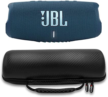 JBL Charge 5 Waterproof Portable Speaker with Built-in Powerbank and gSport Carbon Fiber Case (Blue)