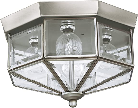 Sea Gull Lighting 7662-962 Grandover Four-Light Flush Mount Ceiling Light with Clear Beveled Glass Panels, Brushed Nickel Finish