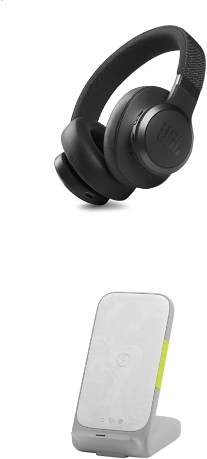 JBL Live 660NC - Wireless Over-Ear Noise Cancelling Headphones with Long Lasting Battery and Voice Assistant - Black and InfinityLab InstantStation Wireless Stand and USB-A Compact Fast Charging