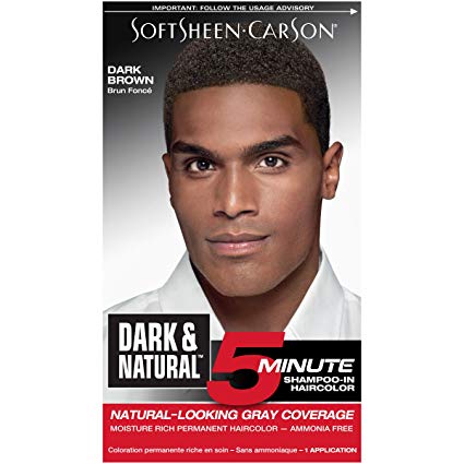 Hair Color for Men by SoftSheen Carson Dark and Natural, 5 Minutes, Natural Looking Gray Coverage for up to 6 weeks, Shampoo-in Permanent Hair Dye, Dark Brown, Ammonia Free, 1 Count
