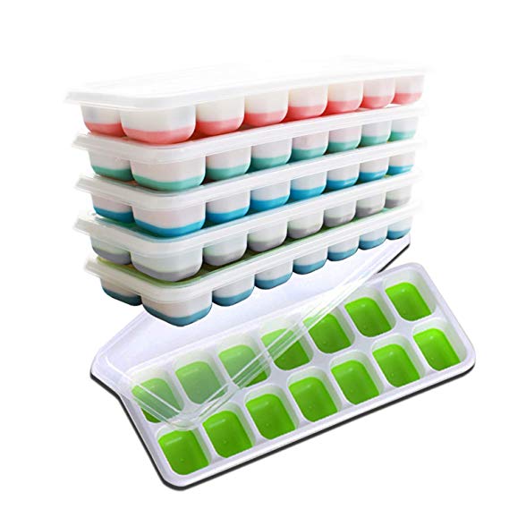 US Sense Ice Cube Trays 6 Packs Flexible Silicone Ice Trays with 14 Blocks Trays and Spill-Resistant Removable Lids Easy Release Ice Trays,BPA Free,Stackable, Dishwasher Safe 84 Shaped Cubes